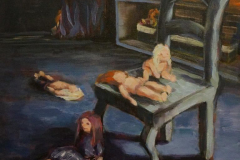 a chair and dolls - 2022 - Acrylic on Canvas - 55x40 cm