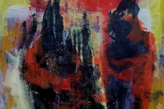 About marginalized blood6-abducted Syrian women hung with red stars-2025-Acrylic on Paper-29.7x42 cm