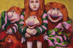 A girl and dolls - 2026 - Acrylic on Canvas - 90x90 cm